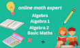 teach online math algebra, algebra 1, algebra 2