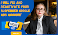 unsuspend your google ads, fix campaign issue, set up and do management