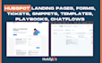 hubspot landing pages, forms, tickets, snippets, templates, playbooks, chatflows