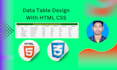 design table data page with HTML and CSS code from CSV file