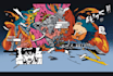 draw graffiti font character with anime cartoon figures