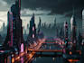 do cyberpunk scifi futuristic city