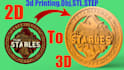 convert your 2d image and drawing to 3d stl step file for 3d printing