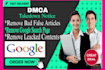 remove unwanted defamatory false articles news from google search under dmca