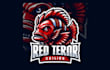 do red terror cichlid fish mascot logo with express delivery