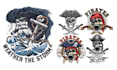 create retro surfing skull pirates logo