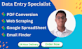do professional data scraping, PDF conversion, email finder under 24 hour