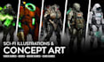 illustrate sci fi, characters, and mech concept art for you