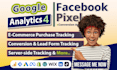 setup GTM, google analytics 4, facebook pixel ecommerce ga4 server side tracking