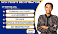 do 501c3 non profit registration, bylaw, coi, reinstate 501c3, 1023ez, form 990