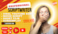 24hrs youtube script writer, video scriptwriter screenplay, movie screenwriting