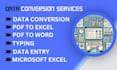 pdf to excel, pdf to word, data conversion, typing