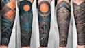 create sleeve tattoo design in geometric style