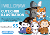 draw cute chibi, cartoon animal illustration art or stickers