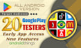 test your android app with 20 testers  on google play console for closed testing