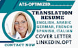write and translate your german, spanish, french, italian, arabic english resume