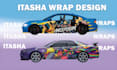 do itasha car wrap design, racing car wrap, car wrap design, livery car wrap