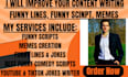 improve your content writing funny lines, funny script, memes