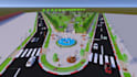 a backyard garden, pool, patio, deck, 3d landscape rendering