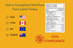 fda, cfia, eu, fsanz compliant nutrition facts label