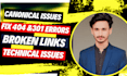 fix 301, 404, broken links, indexing and canonical issues