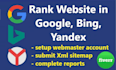 setup and submit to google, bing, yandex webmaster