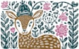 do animal and botanical linocut doodle illustration