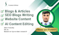 write blogs, article, SEO content, website content and edit ai writing