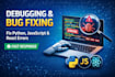 fix bugs and debugg in python, javascript, java, cpp  and react code