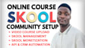 create skool online course, video course upload, skool tier course creation