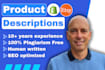write high converting SEO product descriptions for etsy, shopify and ecom stores