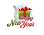 create happy new year text with cute rabbit logo design