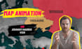 create 3d map animation of travel route or documentary in style of vox, j harris