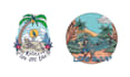 design hand drawn skeleton surfing beach logo