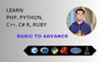 teach you PHP, python, c, r, ruby, and java tutorials