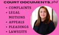 prepare legal documents, lawsuits, motions, complaints, appeals as your lawyer