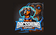 make modern dachshund dog mascot logo with express delivery