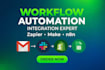 automate workflows and integrate apps using zapier, make or n8n