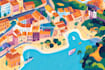 design a isometric 2d event map or illustrated maps