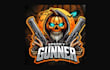 do unique spooky gunner pumpkin mascot logo within two days