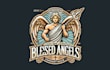 design blessed  angels mascot logo with express delivery