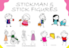 draw stickman, stick figure in doodle art and line art style