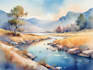 draw a watercolor landscape illustration