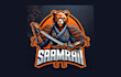 create samurai bear cartoon, character mascot logo with my own creativity