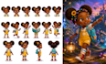 design unique children book characters with consistent expressions and poses