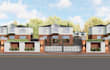 design and 3d render of house elevation and boundary wall