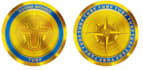 design a premium gold, silver coin, blockchain logo