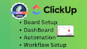 set up and customize clickup workspace and clickup dashboard with automation
