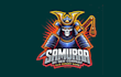 crate samurai knight mascot logo design with express delivery