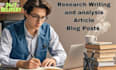 do articles, blogs, research writing, and research analysis